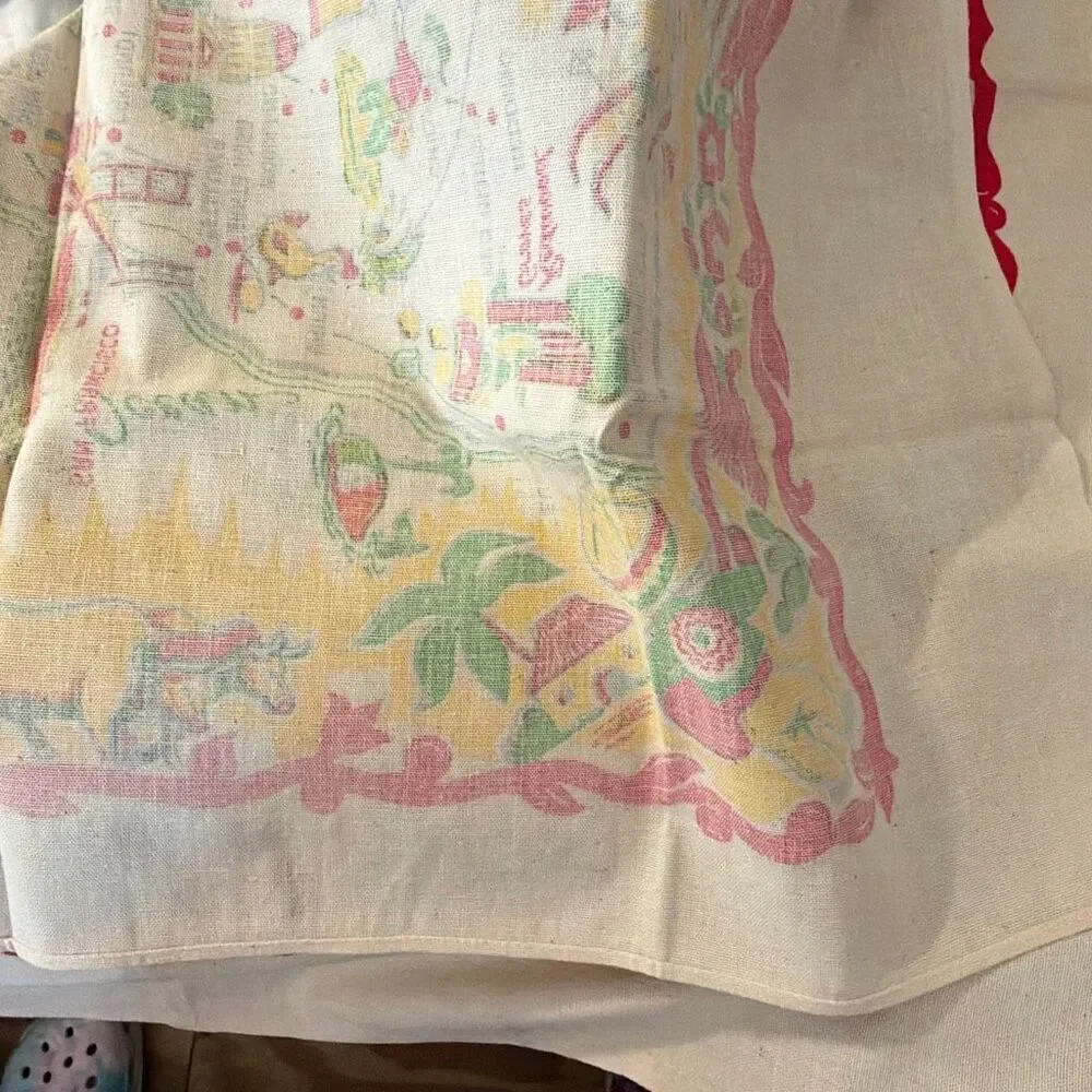 Vintage California State Landmarks Souvenir Tablecloth Cactus Cloth